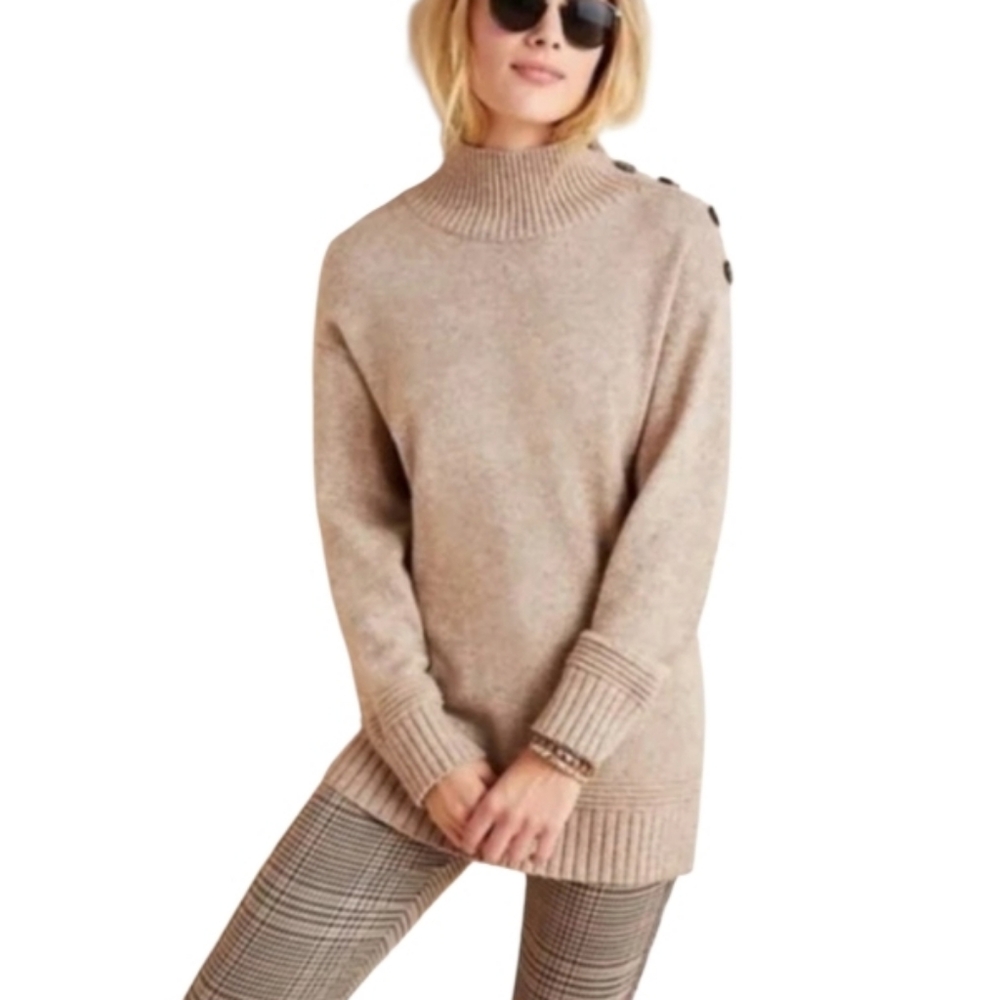 Anthropologie Mock Neck Margaria Tunic Tan Sweater